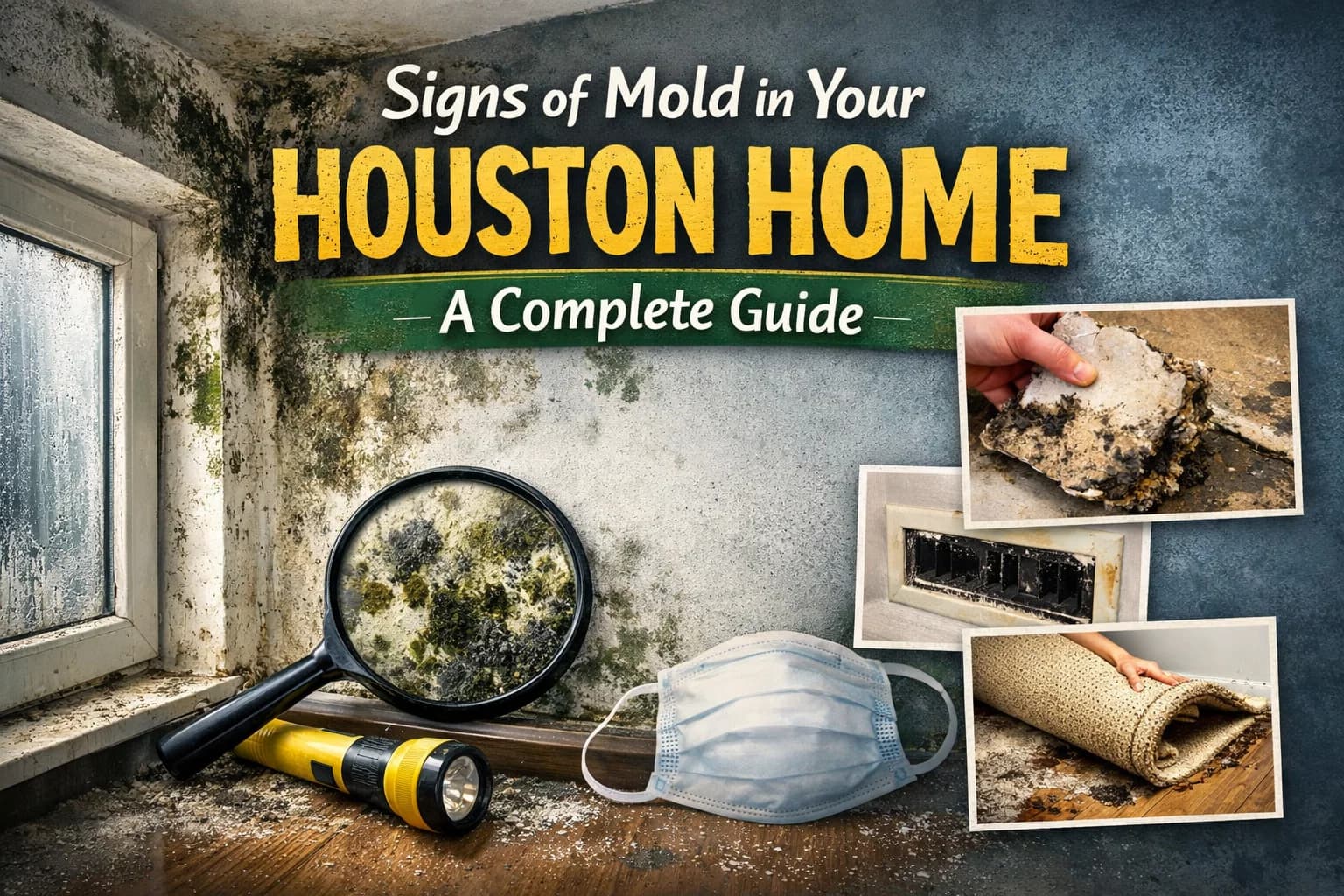 Signs of mold in a Houston home — water stains, discoloration, and mold growth on walls